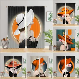 Curtain Ms. Fashion And The Hat 3D Digital Printing Bedroom Living Room Window Curtains 2 Panels