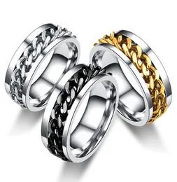 Hip hop mens jewelry stainless steel ring gold plated rotatable new design statement chain finger anxiety spinning rings 5 colors3153802