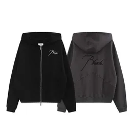 Herrtröjor avslappnad lös hoodie stil trend mode högkvalitativ klassisk broderad med dragkedja män kvinnor taggar kapsel zip sydd svart grå