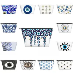 Bolsas de cosméticos Olhos malignos pendurados de miçangas em bola de higiene pessoal azul e dourada Mulheres Nazar Hamsa Organizador de maquiagem Kit de armazenamento de beleza dopp