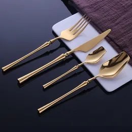Dinnerware Sets 24 Pcs Stainless Steel Tableware Cutlery Knife Spoon and Fork Korean Food Gold Kitchen Accessories 230320