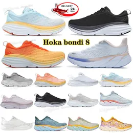 Hoka One Running Shoes Bondi 8 Clifton Harbor Women Women Mens Athletic Runner Sneakers Hokas Carbono X 2 Shadow Triple Black Trainers Absorção de choque leve