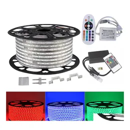 LED -remsor 5050 RGB Strip Light 110V 220V 60LED/M IP65 Vattentät lampa för Living RoomAddpower SupplyAddir Remote Control Drop Deliv Dho1x