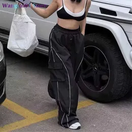 Damenhose Capris YOZOU 2022 Schwarze Baggy Cargo Fallschirmhose Freizeithose Unterteile Frauen Hohe Taille Breite g Lange Hose Übergroße Streetwear 0320H23