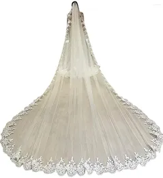 신부 베일 4 미터 길이의 레이스 아플리케 웨딩 베일 흰 상아 성당 1 계층 신부 액세서리