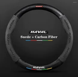 스티어링 휠 커버 자동차 3D Haval 로고 스웨이드 카본 섬유 커버 H1 H2 H2S H3 H4 H5 H6 H9 F5 F7 F7X 내부 액세서리