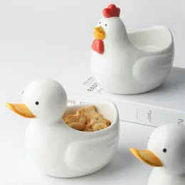 Bowls 4 Inch Solid Color Creative Modeling Duckling Rooster Lamb Ceramic Household Dish Cartoon Animal Cute Bowl