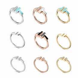Doppelte T-Form-Band-Ringe, die 925 Sterlingsilber-Diamant-Perlen-Auster-Ring-Mode-Klassiker-Frau-Luxus-Schmuck mit Original-Beutel für Geschenk öffnen l8BJ #