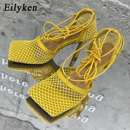 Sandalen New Lente Herfst Mesh Women Enkellaarsjes Sexy Wees Teen Rits Stripper Party Stiletto High Hakken Damen Schoenen 230320