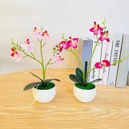 Decorative Flowers 1 Set Artificial Potted Plant Anti-deform Anti Fade Faux Silk Flower Realistic Eye-catching Butterfly Orchid Bonsai For P