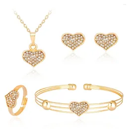 Collana Orecchini Set HC Fashion Heart Pendant Girl's Crystal Baby 4 Pcs Jewelry Cute Kids Gift Children's Day T