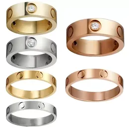 Kryształowe pierścienie miłosne pierścień Pierścień męskie Klasyczne luksusowe projektanta biżuteria damska stal nierdzewna ze stopu złota platana złota srebrna róża nigdy nie zanikała alergiczna 4/5/6 mm