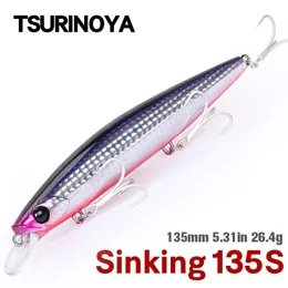 Fishing Hooks TSURINOYA 135mm 26.4g Ultra Long Casting 135S Saltwater Sinking Minnow BAYONET Tungaten Weight Fishing Lure Seabass Hard Bait 230317