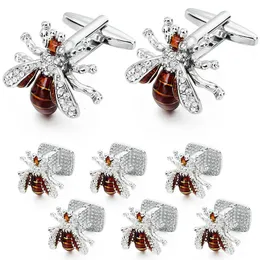 Manschettlänkar Hawson Crystal Bee Cufflinks and Studs Set for Men Tuxedo Luxury Gift Party Bee Cufflinks With Box Mens 230320