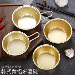 Bowls 1pc Gold Color Corean Corean Aluminium Round Round Bowl Bowl Cup مع مقبض لـ Makgeolli