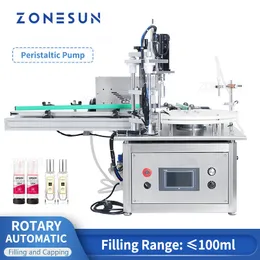 ZONESUN Automatic Peristaltic Pump Filling and Capping Machine with Conveyor Tabletop Perfume Bottle Liquid Vial AFC1T