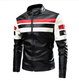 Lokomotywa motocyklowa kurtka jesienna Motorcycle PU Stripe Scinging Punk Bike Windbreaker Bomber Kurtka Otwarda Czarna brązowa płaszcz