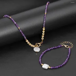 Strand Natural Pearl Neckalce Bracelets Amethysts Small Gem Beads Bracelet Cheker for Women Crystal Colar Jewelry Presente de casamento