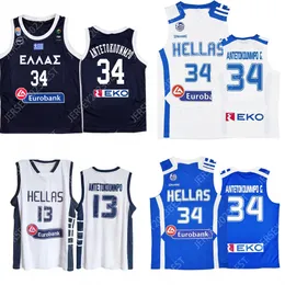 مخصص NCAA Giannis Antetokounmpo 34 قمصان كرة السلة اليونان فريق هيلاس الوطني 13 قمصان Antetokounmpo XS-4XL الرجال النساء الشباب