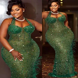 العربية 2023 ASO EBI Green Mermaid Prom Dresses Crystals Feather Feather Party Second Sectree Onversion Orvidess Dragement Dress ZJ3302