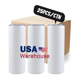 2 Days Delivery 25pc/box 20oz Blanks White Sublimation Mugs Water Bottle Drinkware Stainless Steel Tumblers With Plastic Straw And Lid bb0320