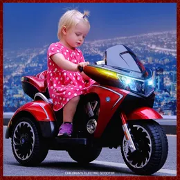 Barns elektriska motorcykelbil 3 hjul coolljus Dual Drive pojkar flickor Motordriven motorcykel Tricycle Baby Racing Moto Toy Bike barn födelsedagsfestival presenter