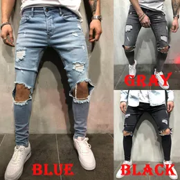Jeans masculinos 10 fora de 3 peças S Pontas de lápis Cotton Casual Hip Hop Men Skinny Men Black Ripped 230320