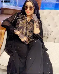 민족 의류 아프리카 드레스 여성을위한 아프리카 드레스 Dashiki 옷 다이아몬드 구슬 Abaya Dubai Robe Grand Boubou Africain 무슬림 드레스 후드 케이프