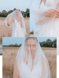 Bridal Veils Youlapan V90 2 Tier Wedding Dress Veil With Blusher Star Garn glänsande glittrande glitter Champagne -tillbehör