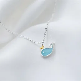 Подвесные ожерелья подвесные ожерелья модные темперамент сладкий животный серебряный украшение голубые маленькие киты рыба женщина2024 desi 1069