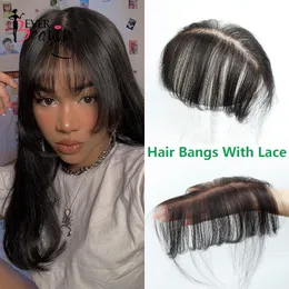 Bangs Human Hair Fangs No Clips Bangs com HD Crystal Lace 3D Corte de cabelo natural Franjas de cabelos naturais Extensões de cabelo Remy Cabelo preto 230317
