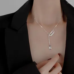 Kedjor Silver Color Paper Clip Necklace For Women Fashion Geometric Clavicle Chain Jewelry Gifts