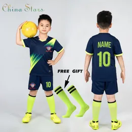 Outdoor T-shirts Boys Football Jersey Tracksuit Child Soccer Sports Uniforms Kids Play Ball Sportswear Kits Vest Children's Football Suit Socks 230317