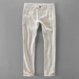 Herrbyxor 100% kvalitet ren linne casual byxor män märke långa byxor män affärsmode byxor för män pantalones pantaloni un pantalon 230320