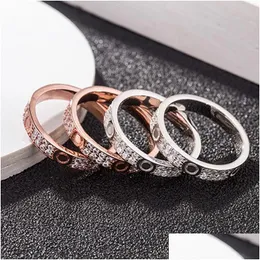 Anéis de banda Love Ring Ring Womens Casal Diamond Screw Stainless Steel Zircon Gifts para Acessórios para Mulheres Droga Drop Delt Dhvgk