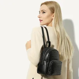School Bags Genuine Leather Woven Shoulder Women's Style Fashion Mini Backpack Soft Luxury Brand Design 100 Sheepskin 230320