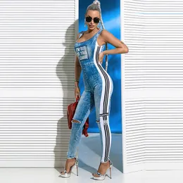 Kobiety Jumpsuits Rompers Oshoplive poliester Spandex U-Neck Letter Drukuj Druk podzielony z rękawów Suknia Kobieta moda na pustą skórę kombinezon 230317