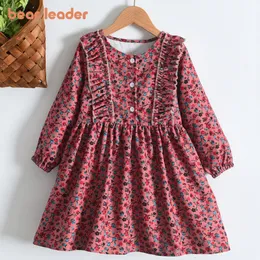 Flickans klänningar Bear Leader Girl Kids Spring Autumn Dresses Fashion Baby Long Sleeve Casual Dress Children Solid Color Costumes 230320