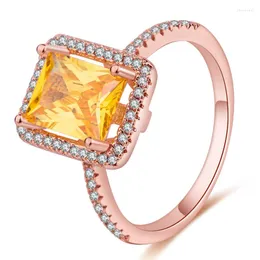 Cluster-Ringe, Vintage-Stil, Roségold, quadratisch, gelber Zirkon-Ring, elegante Damen, schicken Sie Ihrer Mutter ein Geschenk zum Muttertag