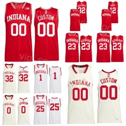 Indiana Hoosiers 25 Yarış Thompson Jersey Kolej Basketbol 12 Miller Kopp 32 Trey Galloway 23 Trayce Jackson-Davis 1 Hood-Schifino 0 Xavier Johnson Dikiş NCAA