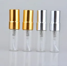 Travel Refillable Glass Perfume Bottle With UV Sprayer Cosmetic Pump Spray Atomizer Silver Black Gold Cap 500pcs 3ML Wholesale