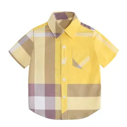 男の子の格子縞のシャツ子供キッズボーイズショートスリーブトップスシャツ夏ターンダウンカラーブラウス2-8tファッション
