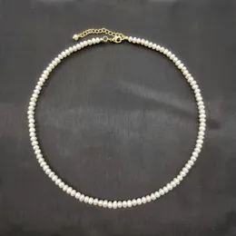 Bärade halsband 4mm White Freshwater Pearl Necklace 14K Guldfyllda justerbara kedjepärlor pärlor med utsökt choker collier Perles Perlas Women 230320