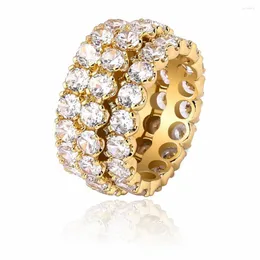 Cluster Rings 3 Row Solitaire Anello da uomo Rame Fascino Oro Argento Colore Cubic Zircon Iced Fashion Hip Hop Gioielli per uomo