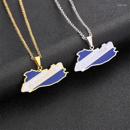 Chains Silver/Gold Color Stainless Steel El Salvador Map & Coloured Flag Pendant Necklace For Women Jewelry Of