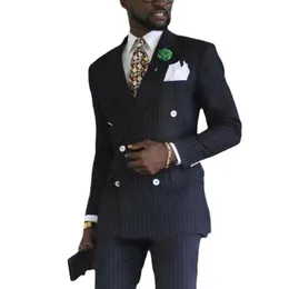 Siyah Çizgili Erkekler Takım Çift Kelime Blazer Blazer Son Ceket Pantolon Tasarımları İnce Fit 2 Parça Smokin Özel Damat Prom Takım Ternos X0909