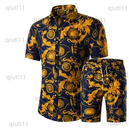 Men's Tracksuits Designer New Fashion Men Shirts Shorts Set Summer Casual Printed Shirt Homme Short Male Printing Dress Suit Sets Plus Size 5XL T230321