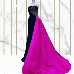 Elegant kvinnlig kväll kändis klänning 2023 ärmlös pärlstav kristall lång satin prom formella klänningar abendkleider dubai mantel de soiree