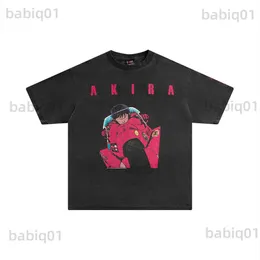 Koszulki męskie Akira Animation Cartoon Vintage myjnie streetwear Hip Hop swobodne krótkie rękawie luźne 2022 Summer Men harajuku duże koszulki T230321