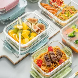 Dinnerware Sets Transparent Glass Lunch Box Lid Warmer Set Storage Containers Microwavable Bolsa Almuerzo Tableware DI50FH